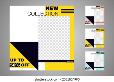New set of editable minimal banner templates. Suitable for social media posts and web or internet ads. Vector illustration with photo college.