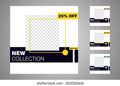 New set of editable minimal banner templates. Suitable for social media posts and web or internet ads. Vector illustration with photo college.