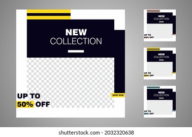 Nuevo conjunto de plantillas de banners mínimas editables. Adecuado para publicaciones en medios sociales y anuncios web o en internet. Ilustración vectorial con colegio fotográfico.