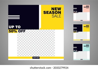 New set of editable minimal banner templates. Suitable for social media posts and web or internet ads. Vector illustration with photo college.