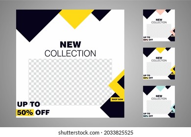 New set of editable minimal banner templates. Suitable for social media posts and web or internet ads. Vector illustration with photo college.