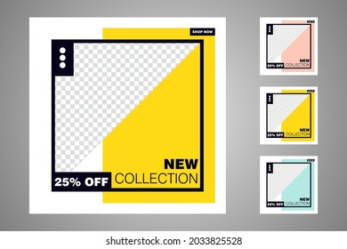 New set of editable minimal banner templates. Suitable for social media posts and web or internet ads. Vector illustration with photo college.