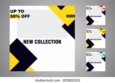 New set of editable minimal banner templates. Suitable for social media posts and web or internet ads. Vector illustration with photo college.