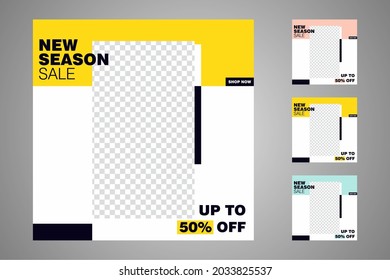 New set of editable minimal banner templates. Suitable for social media posts and web or internet ads. Vector illustration with photo college.