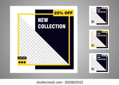 New set of editable minimal banner templates. Suitable for social media posts and web or internet ads. Vector illustration with photo college.