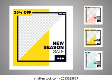 New set of editable minimal banner templates. Suitable for social media posts and web or internet ads. Vector illustration with photo college.
