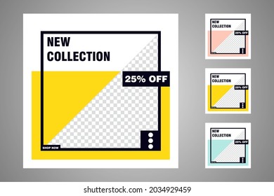 New set of editable minimal banner templates. Suitable for social media posts and web or internet ads. Vector illustration with photo college.