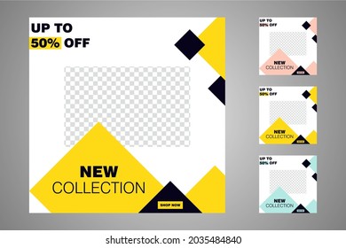 New set of editable minimal banner templates. Suitable for social media posts and web or internet ads. Vector illustration with photo college.