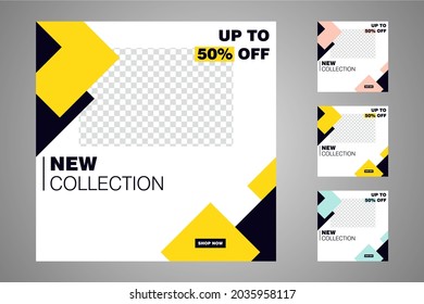 New set of editable minimal banner templates. Suitable for social media posts and web or internet ads. Vector illustration with photo college.