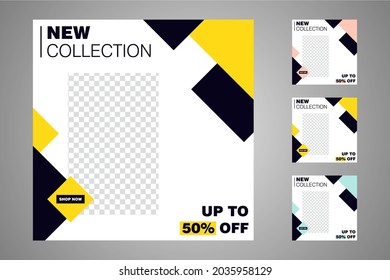 New set of editable minimal banner templates. Suitable for social media posts and web or internet ads. Vector illustration with photo college.