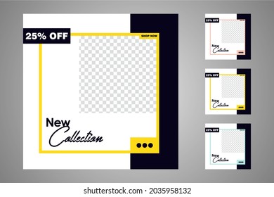 New set of editable minimal banner templates. Suitable for social media posts and web or internet ads. Vector illustration with photo college.