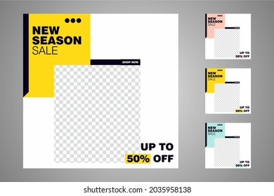 New set of editable minimal banner templates. Suitable for social media posts and web or internet ads. Vector illustration with photo college.