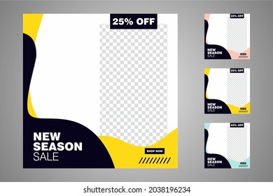 New set of editable minimal banner templates. Suitable for social media posts and web or internet ads. Vector illustration with photo college.