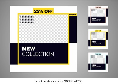New set of editable minimal banner templates. Suitable for social media posts and web or internet ads. Vector illustration with photo college.