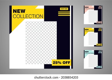 New set of editable minimal banner templates. Suitable for social media posts and web or internet ads. Vector illustration with photo college.
