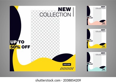New set of editable minimal banner templates. Suitable for social media posts and web or internet ads. Vector illustration with photo college.