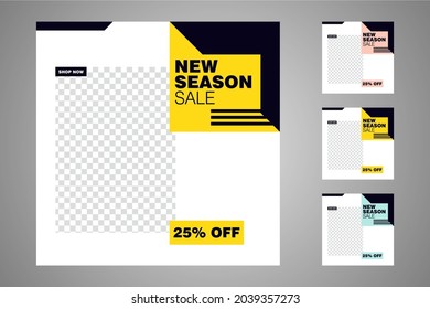 New set of editable minimal banner templates. Suitable for social media posts and web or internet ads. Vector illustration with photo college.