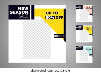 New set of editable minimal banner templates. Suitable for social media posts and web or internet ads. Vector illustration with photo college.