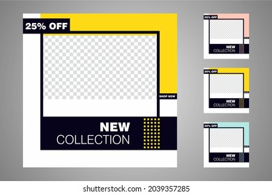 New set of editable minimal banner templates. Suitable for social media posts and web or internet ads. Vector illustration with photo college.