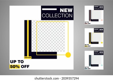 New set of editable minimal banner templates. Suitable for social media posts and web or internet ads. Vector illustration with photo college.