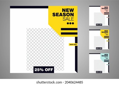 New set of editable minimal banner templates. Suitable for social media posts and web or internet ads. Vector illustration with photo college.