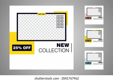New set of editable minimal banner templates. Suitable for social media posts and web or internet ads. Vector illustration with photo college.