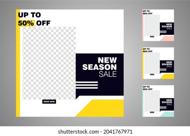Nuevo conjunto de plantillas de banners mínimas editables. Adecuado para publicaciones en medios sociales y anuncios web o en internet. Ilustración vectorial con colegio fotográfico.