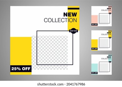 New set of editable minimal banner templates. Suitable for social media posts and web or internet ads. Vector illustration with photo college.