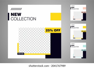 New set of editable minimal banner templates. Suitable for social media posts and web or internet ads. Vector illustration with photo college.