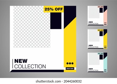 New set of editable minimal banner templates. Suitable for social media posts and web or internet ads. Vector illustration with photo college.