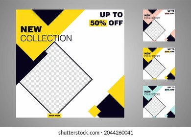 New set of editable minimal banner templates. Suitable for social media posts and web or internet ads. Vector illustration with photo college.