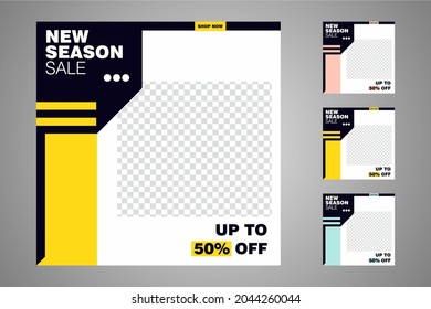 New set of editable minimal banner templates. Suitable for social media posts and web or internet ads. Vector illustration with photo college.