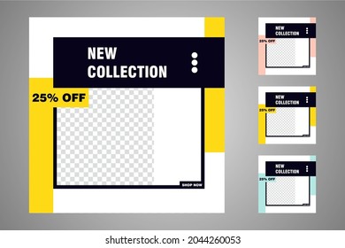 New set of editable minimal banner templates. Suitable for social media posts and web or internet ads. Vector illustration with photo college.