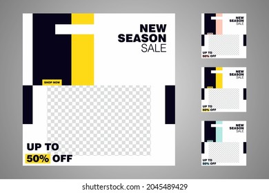Nuevo conjunto de plantillas de banners mínimas editables. Adecuado para publicaciones en medios sociales y anuncios web o en internet. Ilustración vectorial con colegio fotográfico.