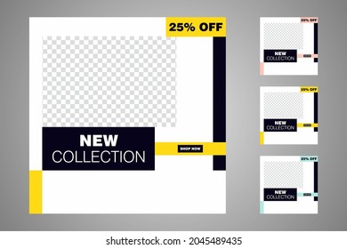 New set of editable minimal banner templates. Suitable for social media posts and web or internet ads. Vector illustration with photo college.