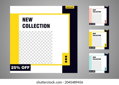 New set of editable minimal banner templates. Suitable for social media posts and web or internet ads. Vector illustration with photo college.