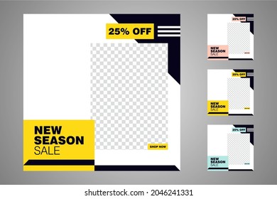 New set of editable minimal banner templates. Suitable for social media posts and web or internet ads. Vector illustration with photo college.