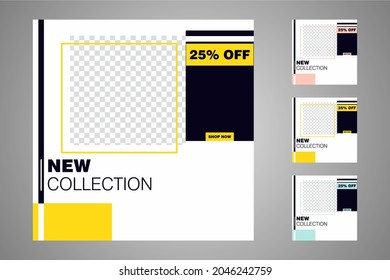 New set of editable minimal banner templates. Suitable for social media posts and web or internet ads. Vector illustration with photo college.