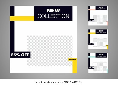 New set of editable minimal banner templates. Suitable for social media posts and web or internet ads. Vector illustration with photo college.