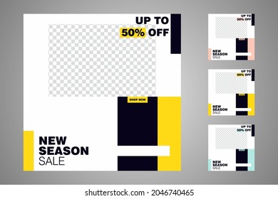 New set of editable minimal banner templates. Suitable for social media posts and web or internet ads. Vector illustration with photo college.