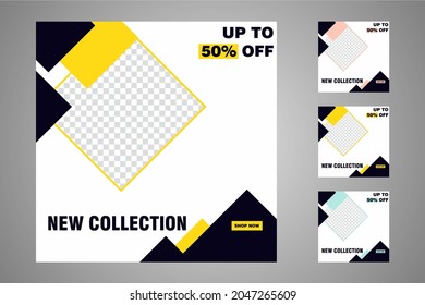 New set of editable minimal banner templates. Suitable for social media posts and web or internet ads. Vector illustration with photo college.
