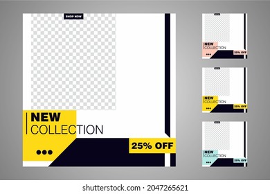 New set of editable minimal banner templates. Suitable for social media posts and web or internet ads. Vector illustration with photo college.