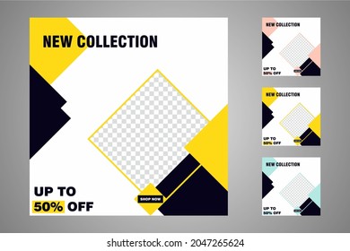 New set of editable minimal banner templates. Suitable for social media posts and web or internet ads. Vector illustration with photo college.
