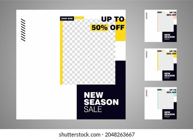 New set of editable minimal banner templates. Suitable for social media posts and web or internet ads. Vector illustration with photo college.