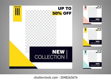 New set of editable minimal banner templates. Suitable for social media posts and web or internet ads. Vector illustration with photo college.