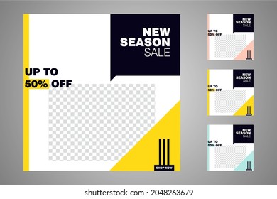 New set of editable minimal banner templates. Suitable for social media posts and web or internet ads. Vector illustration with photo college.