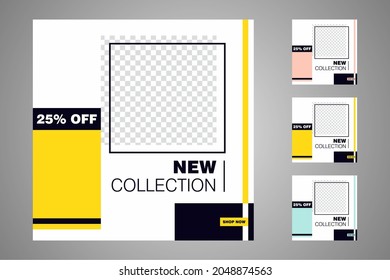 New set of editable minimal banner templates. Suitable for social media posts and web or internet ads. Vector illustration with photo college.