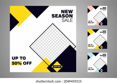 New set of editable minimal banner templates. Suitable for social media posts and web or internet ads. Vector illustration with photo college.