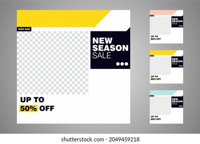 New set of editable minimal banner templates. Suitable for social media posts and web or internet ads. Vector illustration with photo college.
