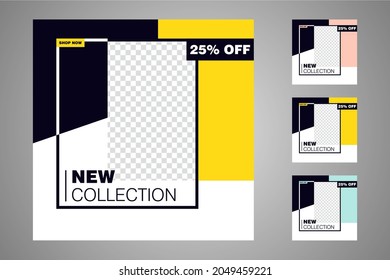 New set of editable minimal banner templates. Suitable for social media posts and web or internet ads. Vector illustration with photo college.